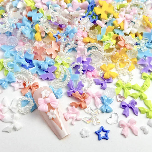 100PCS Random Mixed Strawberry Flowers Nail Charms Sweet Resin Flatback