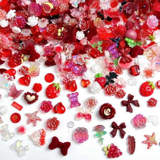 50pcs Red Resin Nail Charms, Rose Garden Mix