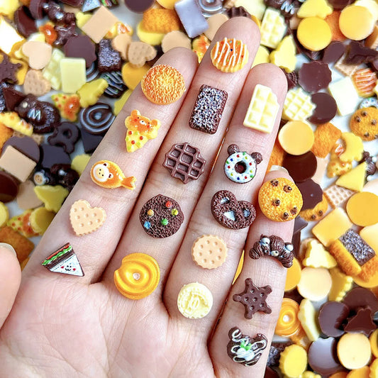 30pcs Food Nail Charms Resin 3D Cute Biscuit Donut Shape