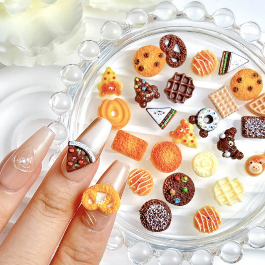 30pcs Food Nail Charms Resin 3D Cute Biscuit Donut Shape